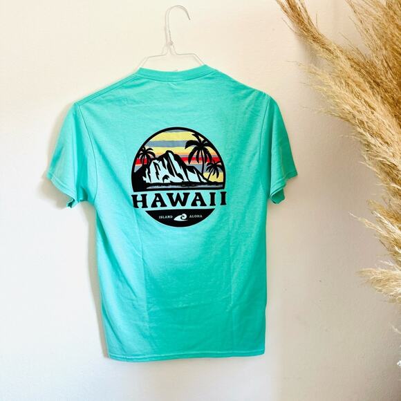 NEW Hawaii Aqua Blue Black Sunset Logo Short Sleeve Classic Tee T Shirt Top S - Picture 11 of 12